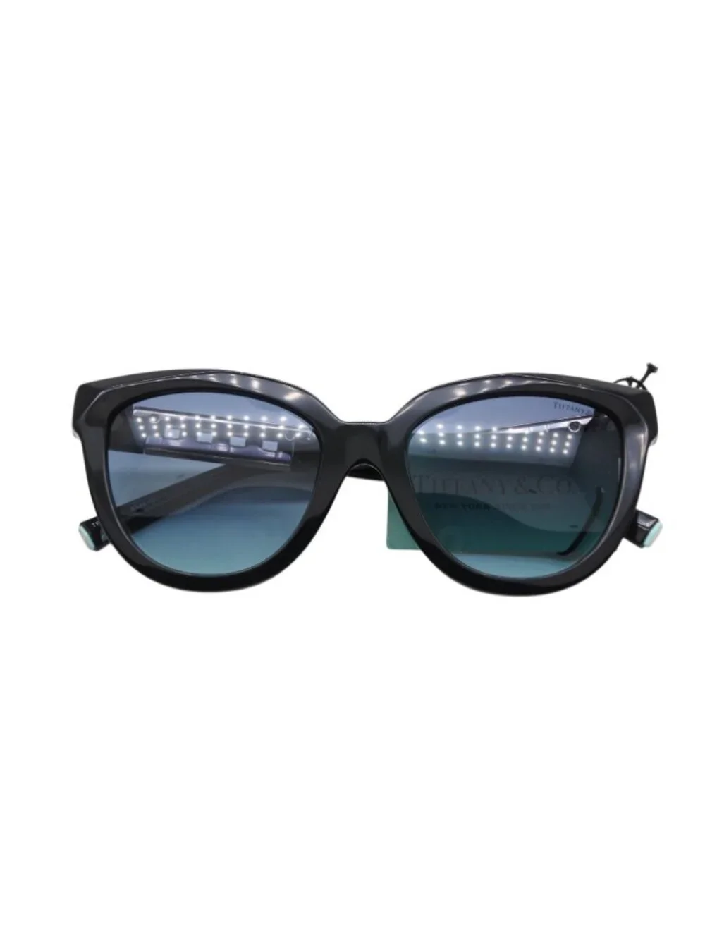 Tiffany & Co Chain Temple Sunglasses Black Blue Gold HardWear 19 Eyewear